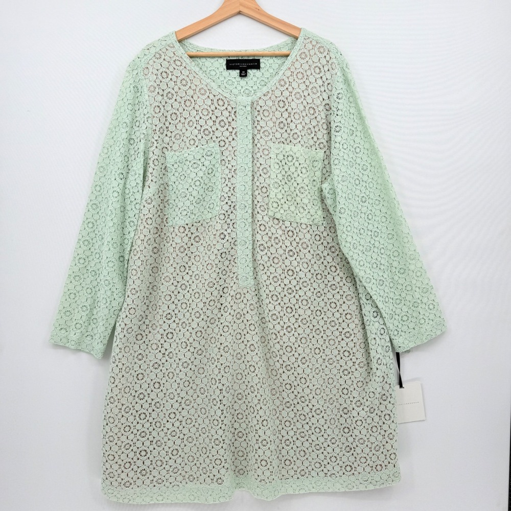 Victoria Beckham Lace Dress Womens 3X Mint Green Long Sleeve Mod Cottagecore NEW